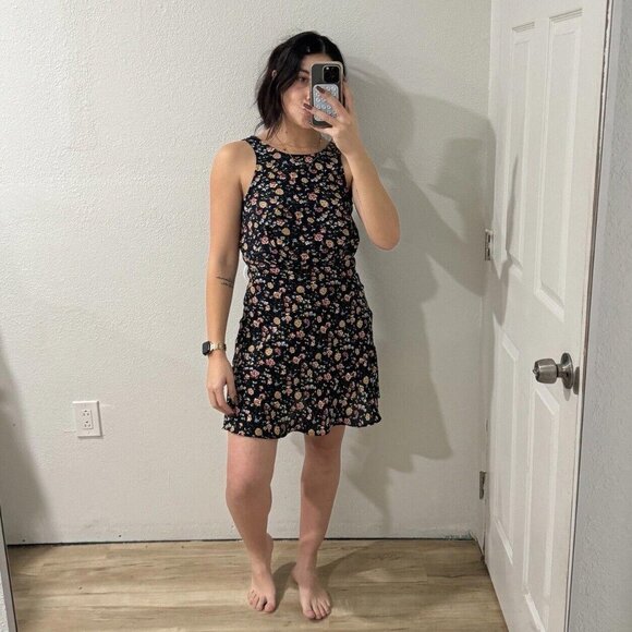 J.Crew Dresses & Skirts - J CREW  MERCANTILE RUCHED - WAIST DRESS NAVY‎ FLORAL Sz 2